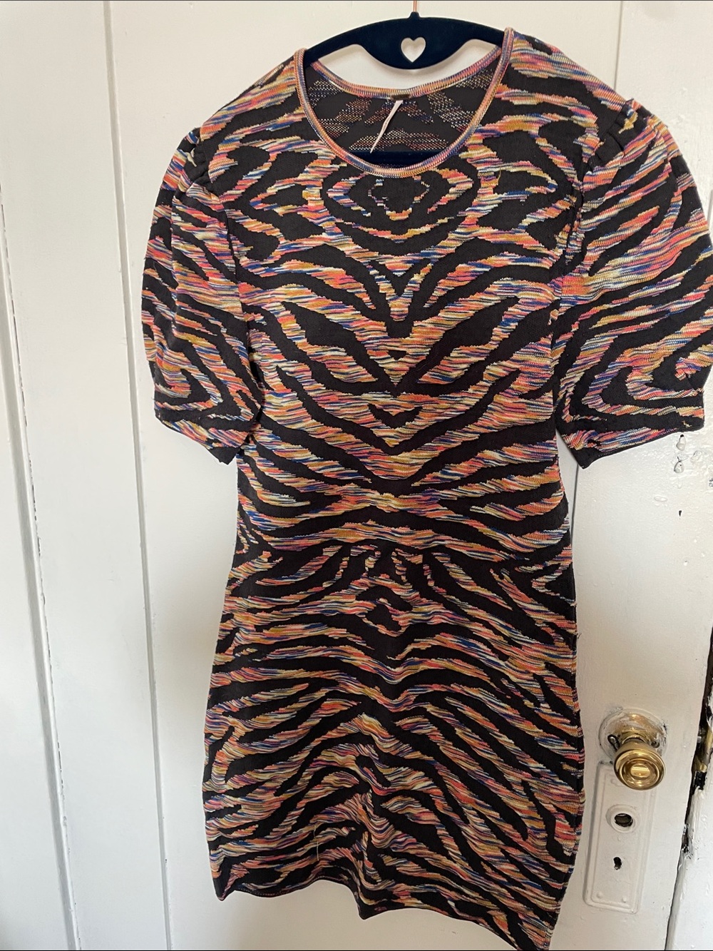 Free People Black Multicolor Striped Animal-Print Short Dress